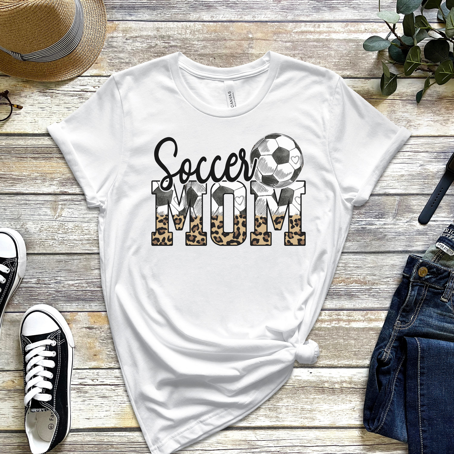 Soccer Mom T-Shirt – Leopard Print Soccer Ball Graphic Tee for Sports Moms
