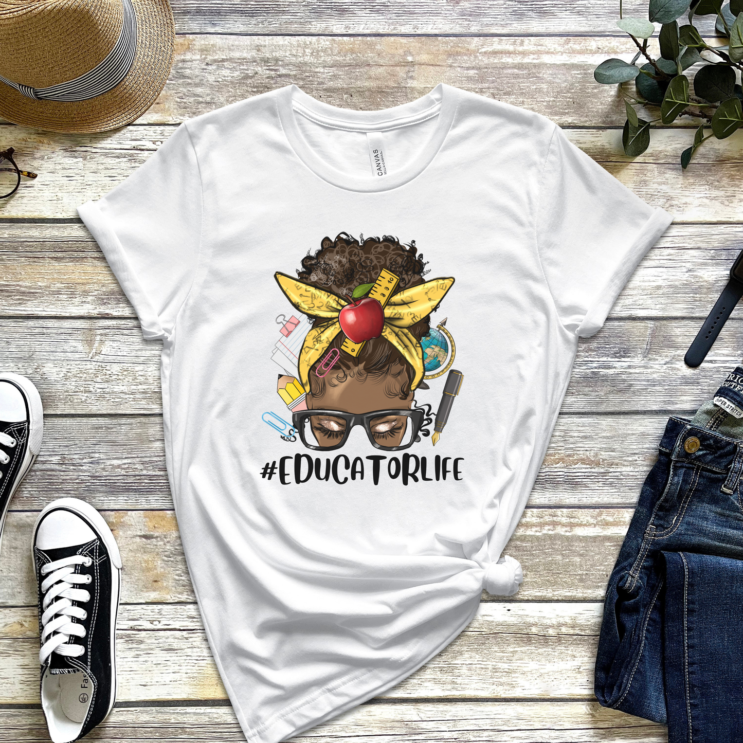 Educator Life Teacher T-Shirt – Cute Teacher Bun Graphic Tee for Educators & School Staff