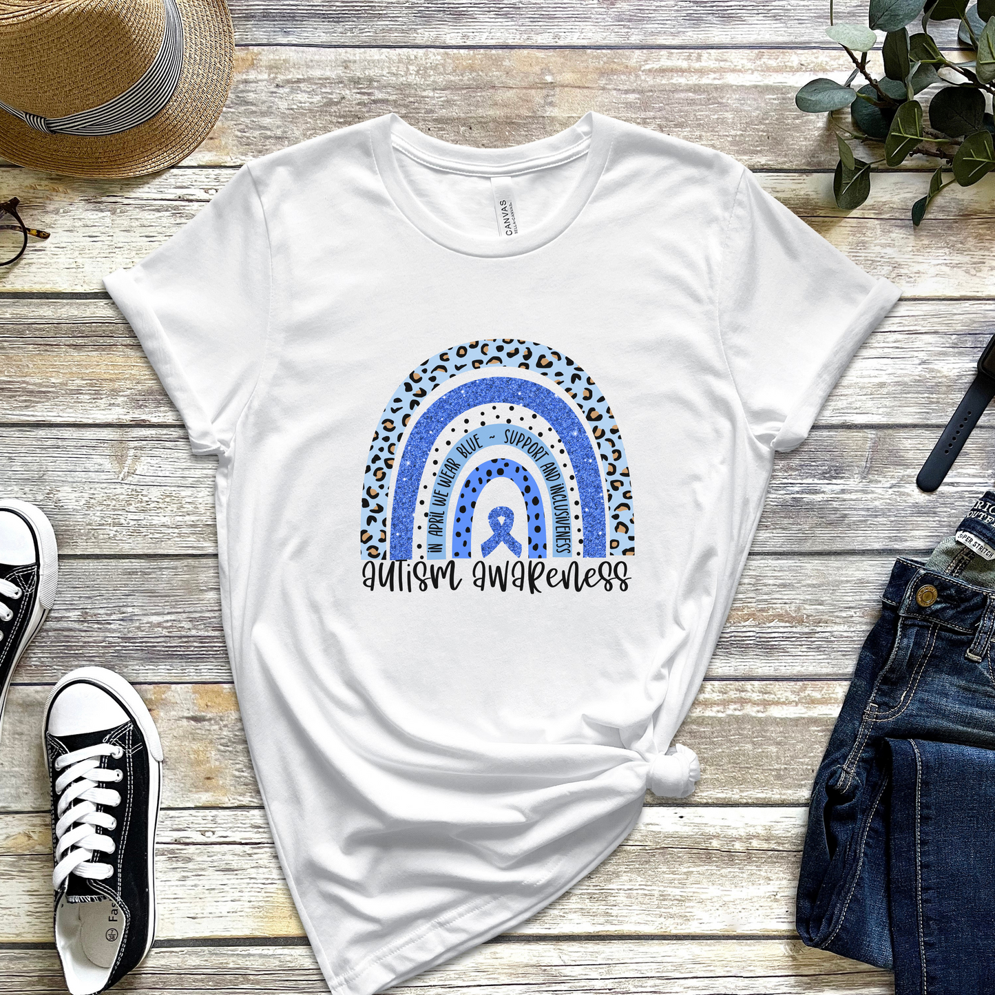 Autism Awearness Blue Rainbow Shirt