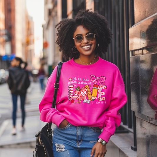 “Let All That You Do Be Done in Love” Teacher Tee or Crewneck