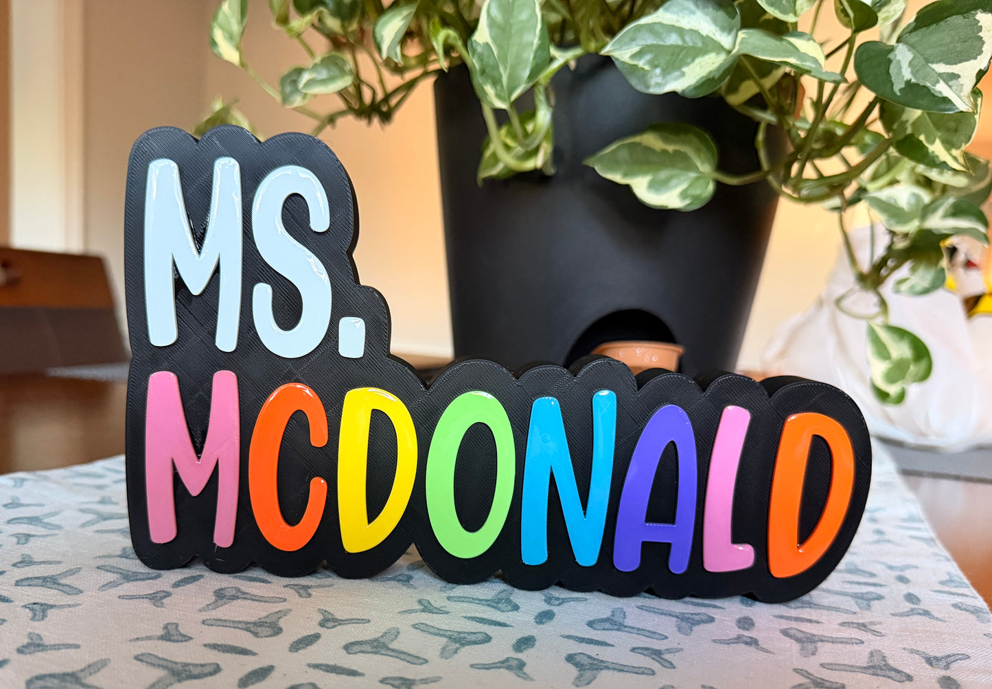 Personalized Multicolored 3D Printed Teacher Name Plate