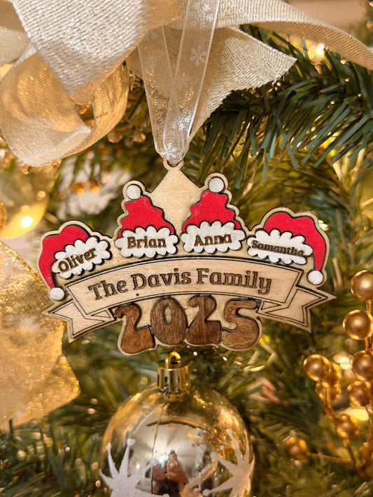 Personalized Family Santa Hat Ornament