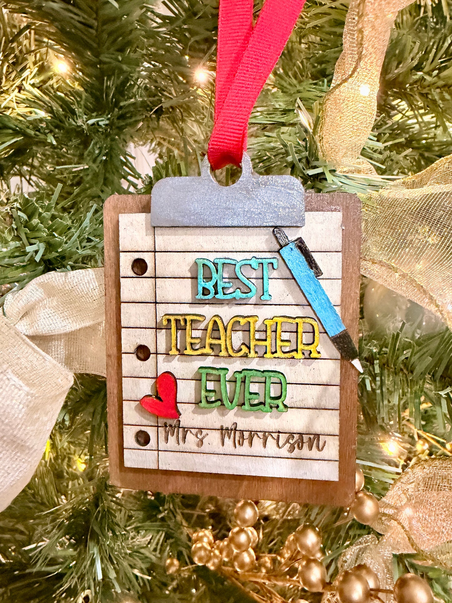 Best Teacher Ever Hand-Painted Clipboard Ornament