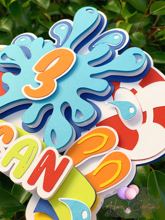 Pool Party Theme Cake Topper, Beach Party Theme Cake Topper, Personalized Cake Topper