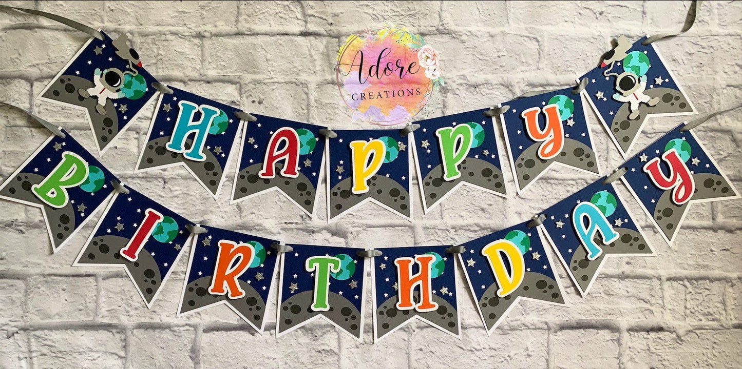 Outer Space Birthday Banner, Astronaut Party Banner