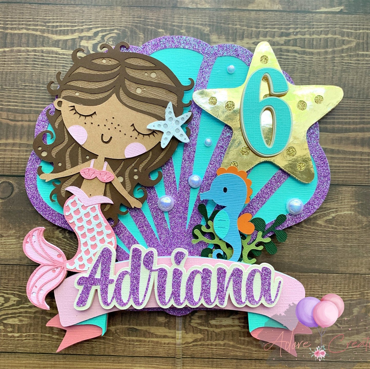 Mermaid Cake Topper, Mermaid Party Theme Cake Topper, Personalized Cake Topper