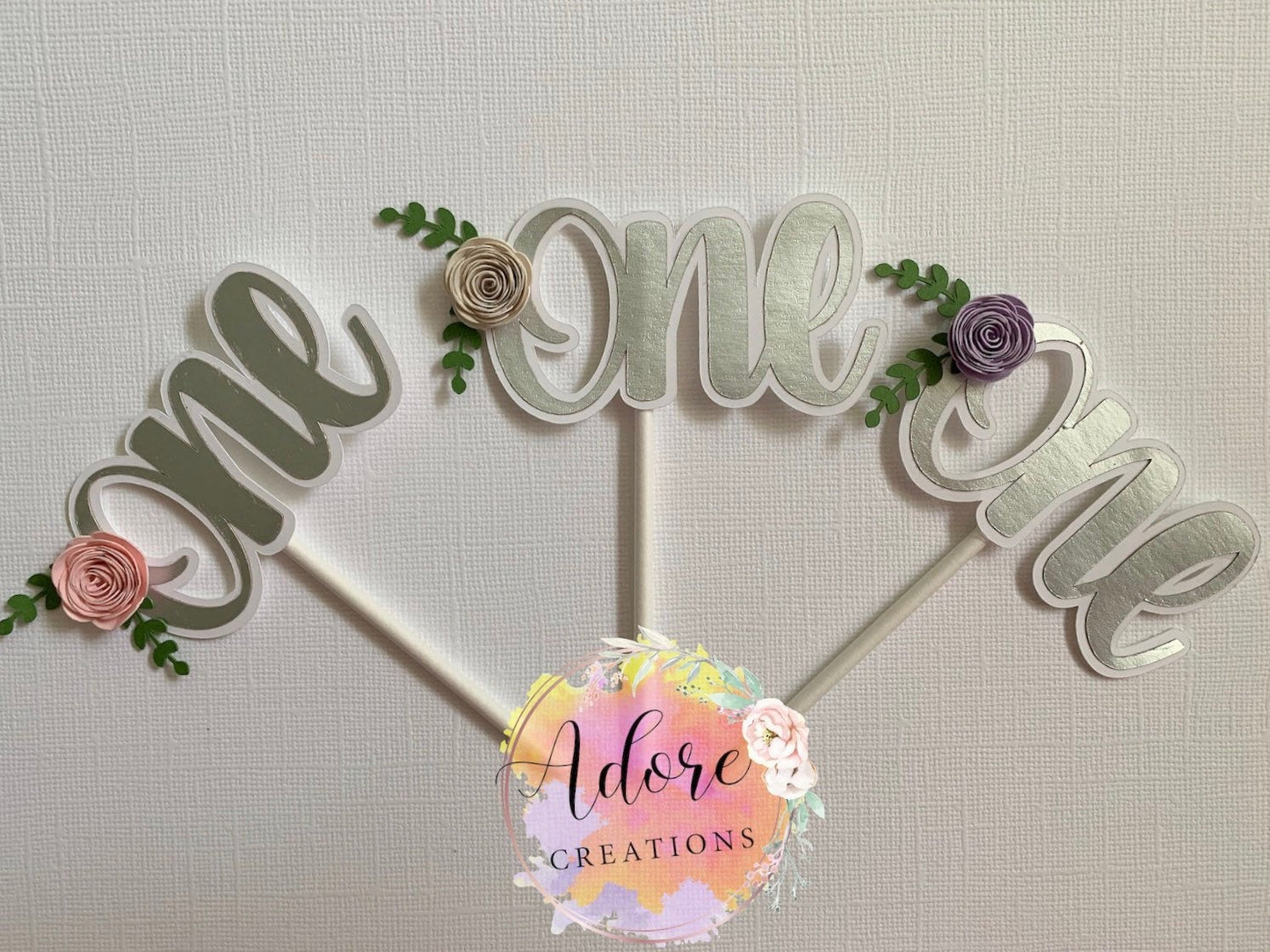 "One" Rose Cupcake Toppers, 1 year old Birthday Cupcake Toppers