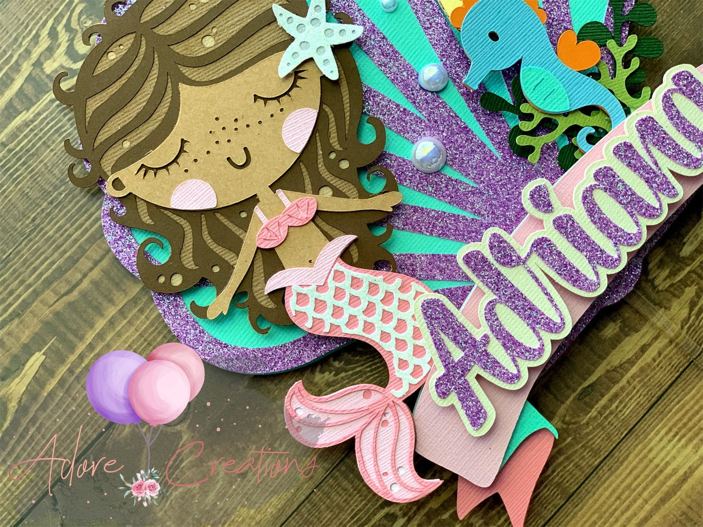 Mermaid Cake Topper, Mermaid Party Theme Cake Topper, Personalized Cake Topper
