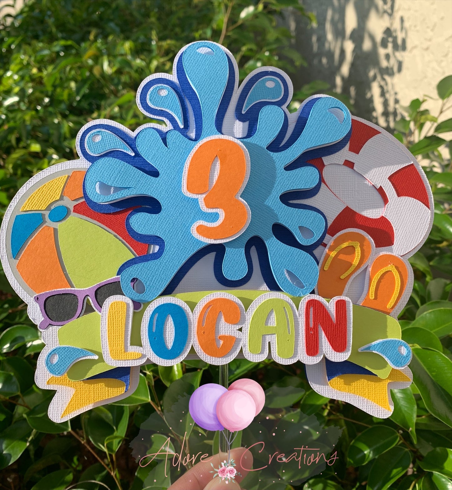 Pool Party Theme Cake Topper, Beach Party Theme Cake Topper, Personalized Cake Topper