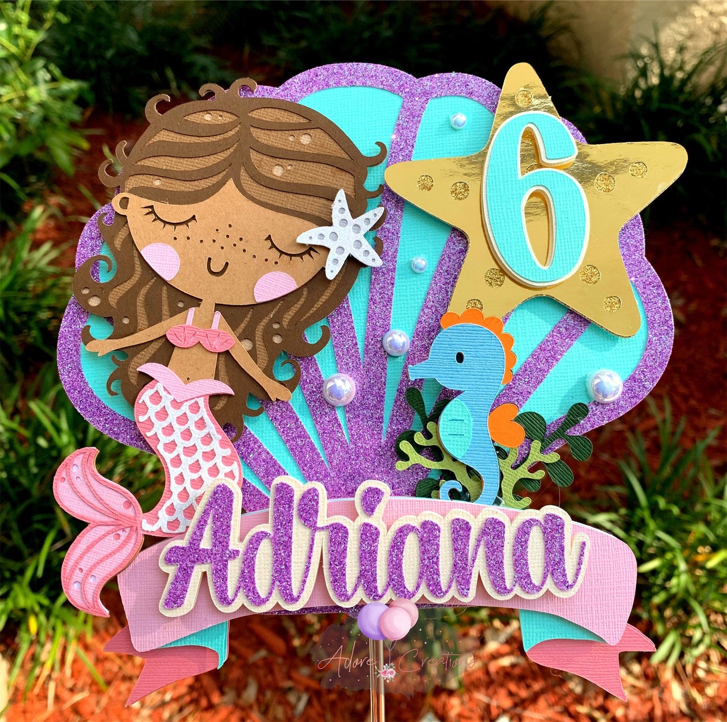 Mermaid Cake Topper, Mermaid Party Theme Cake Topper, Personalized Cake Topper