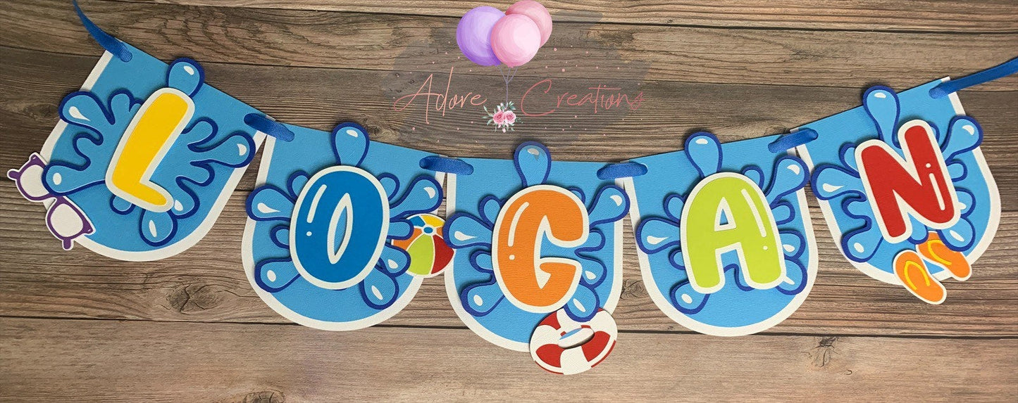 Pool Party Birthday Banner, Personalized Pool Birthday, Splash Banner, Water Party Birthday Decorations