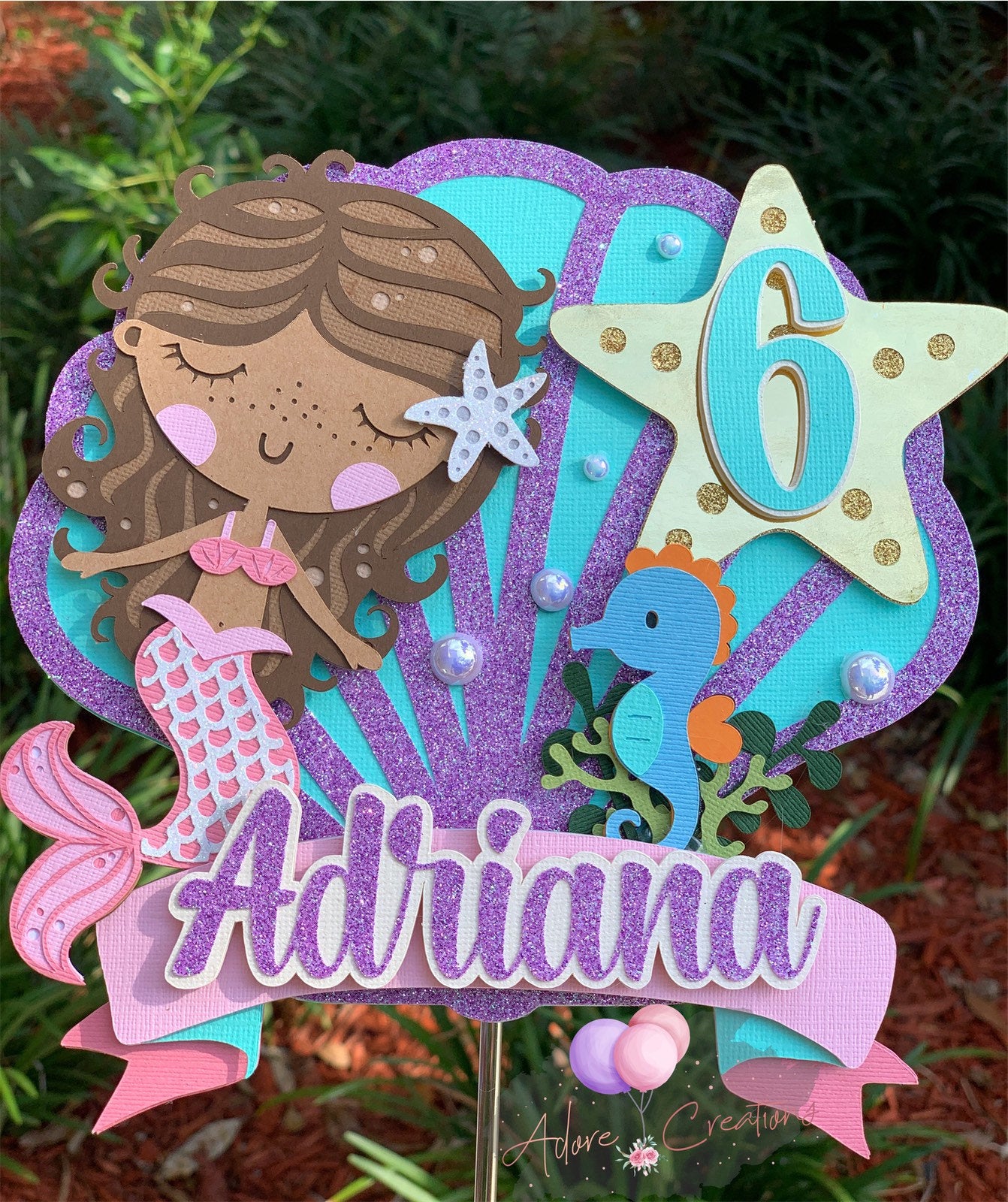 Mermaid Cake Topper, Mermaid Party Theme Cake Topper, Personalized Cake Topper