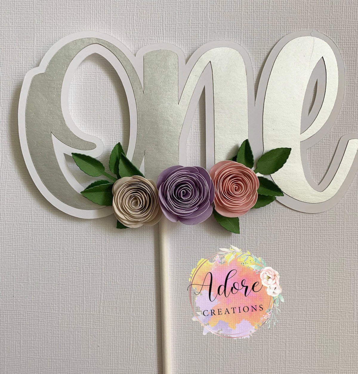 "One" Rose Cupcake Toppers, 1 year old Birthday Cupcake Toppers