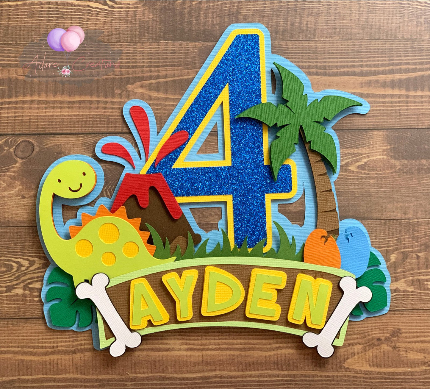 Dinosaur Cake Topper, Dino topper, Dino Centerpiece, Personalized Dinosaur Cake Topper