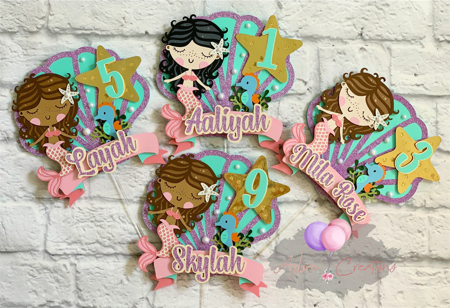 Mermaid Cake Topper, Mermaid Party Theme Cake Topper, Personalized Cake Topper