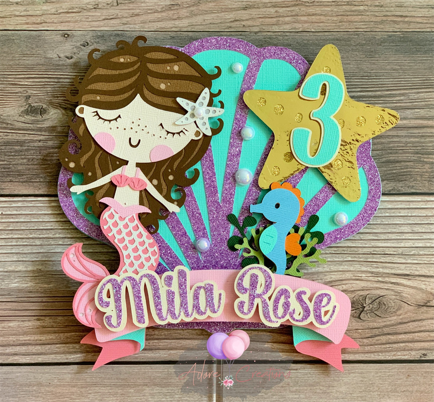 Mermaid Cake Topper, Mermaid Party Theme Cake Topper, Personalized Cake Topper