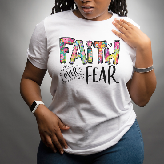 Faith Over Fear T-Shirt – Floral Christian Graphic Tee for Women of Faith