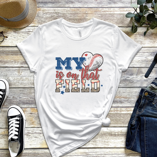 y Heart Is On That Field T-Shirt – Leopard Baseball Mom Shirt for Game Day(Copy)