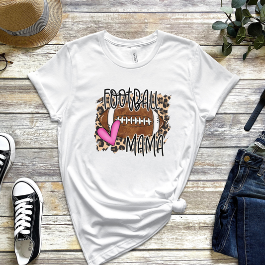 Football Mama T-Shirt – Leopard Print Football Mom Tee with Heart Graphic