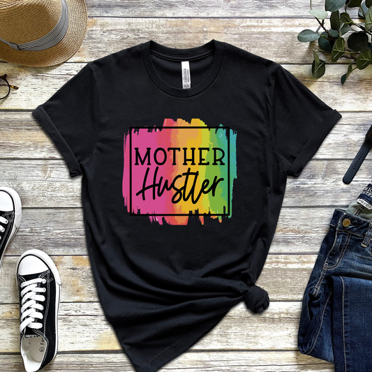 Mother Hustler Graphic Tee – Rainbow Mom Life T-Shirt for Hardworking Moms