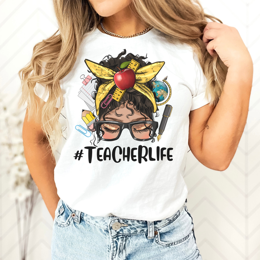 Educator Life T-Shirt – Teacher Bun Graphic Tee with School Supplies & Apple 6