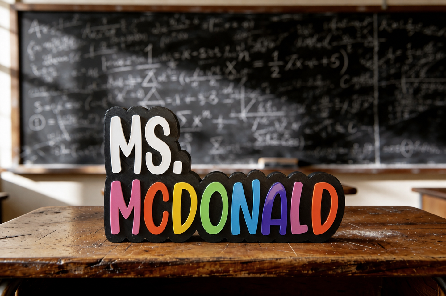Personalized Multicolored 3D Printed Teacher Name Plate