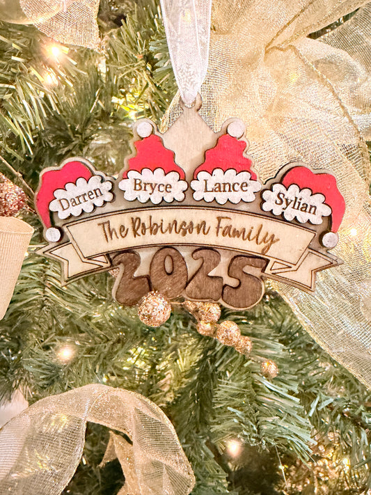 Personalized Family Santa Hat Ornament