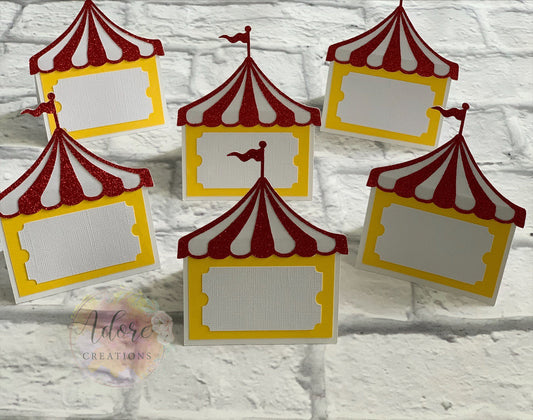 Circus Party Food Tents, Circus Food Place Cards, Circus Food Labels, Set of 10