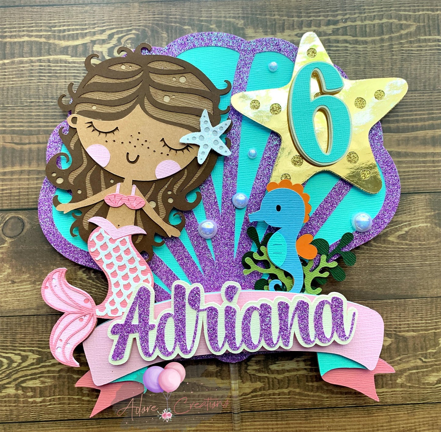 Mermaid Cake Topper, Mermaid Party Theme Cake Topper, Personalized Cake Topper