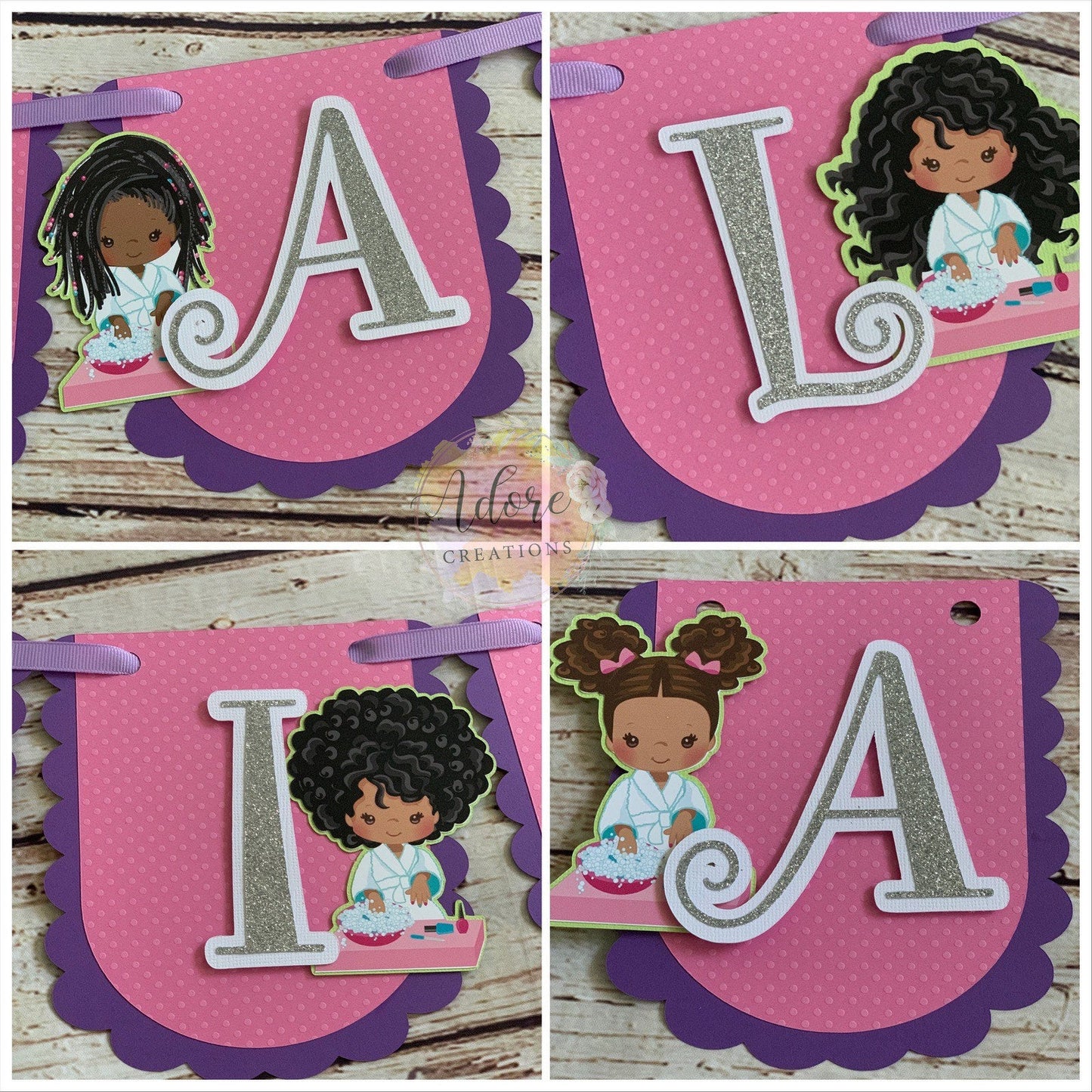 African American Girls Spa Party Birthday Banner