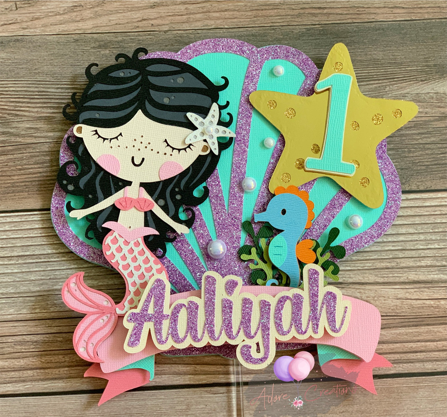 Mermaid Cake Topper, Mermaid Party Theme Cake Topper, Personalized Cake Topper